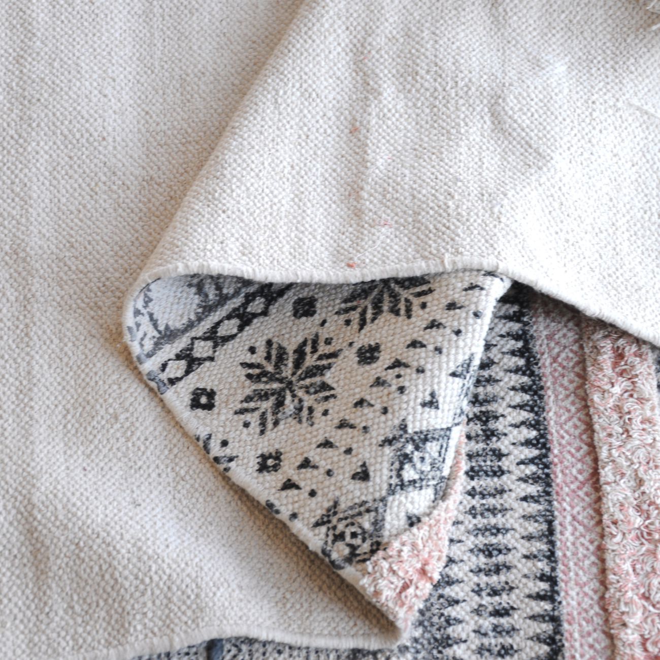 Andujar Hand Woven Pit Loom Grey & Blush Pattern 160x230cm Cotton Rug