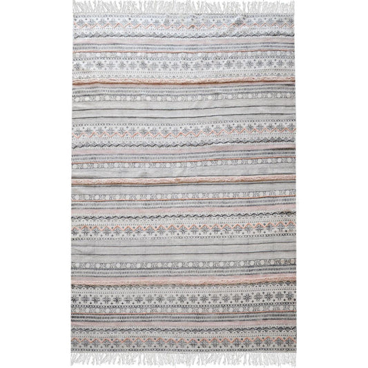 Andujar Hand Woven Pit Loom Grey & Blush Pattern 160x230cm Cotton Rug