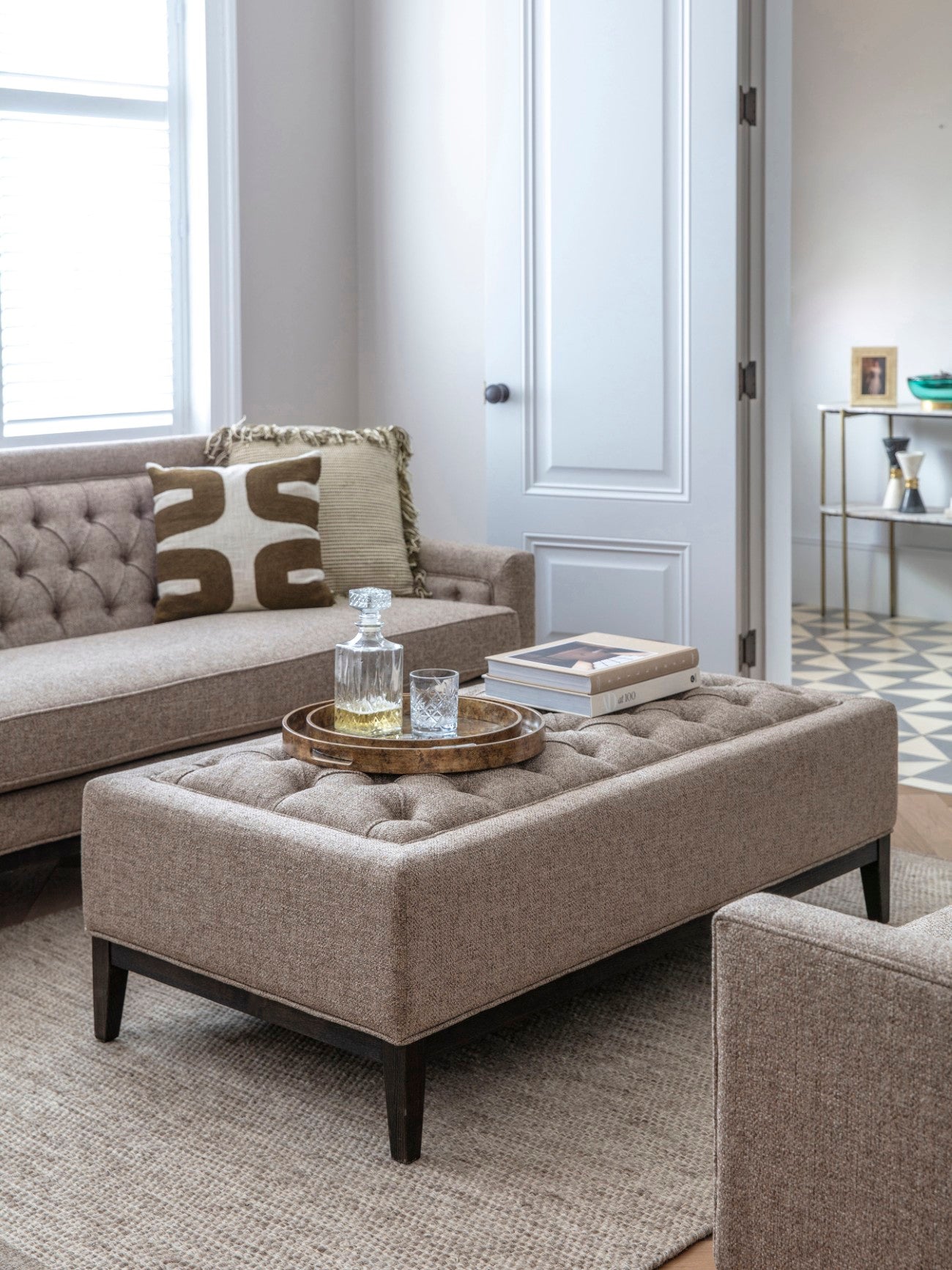 Theodore Buttoned XL Ottoman Dark Taupe