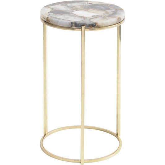 Agate Round Side Table on Brass Frame