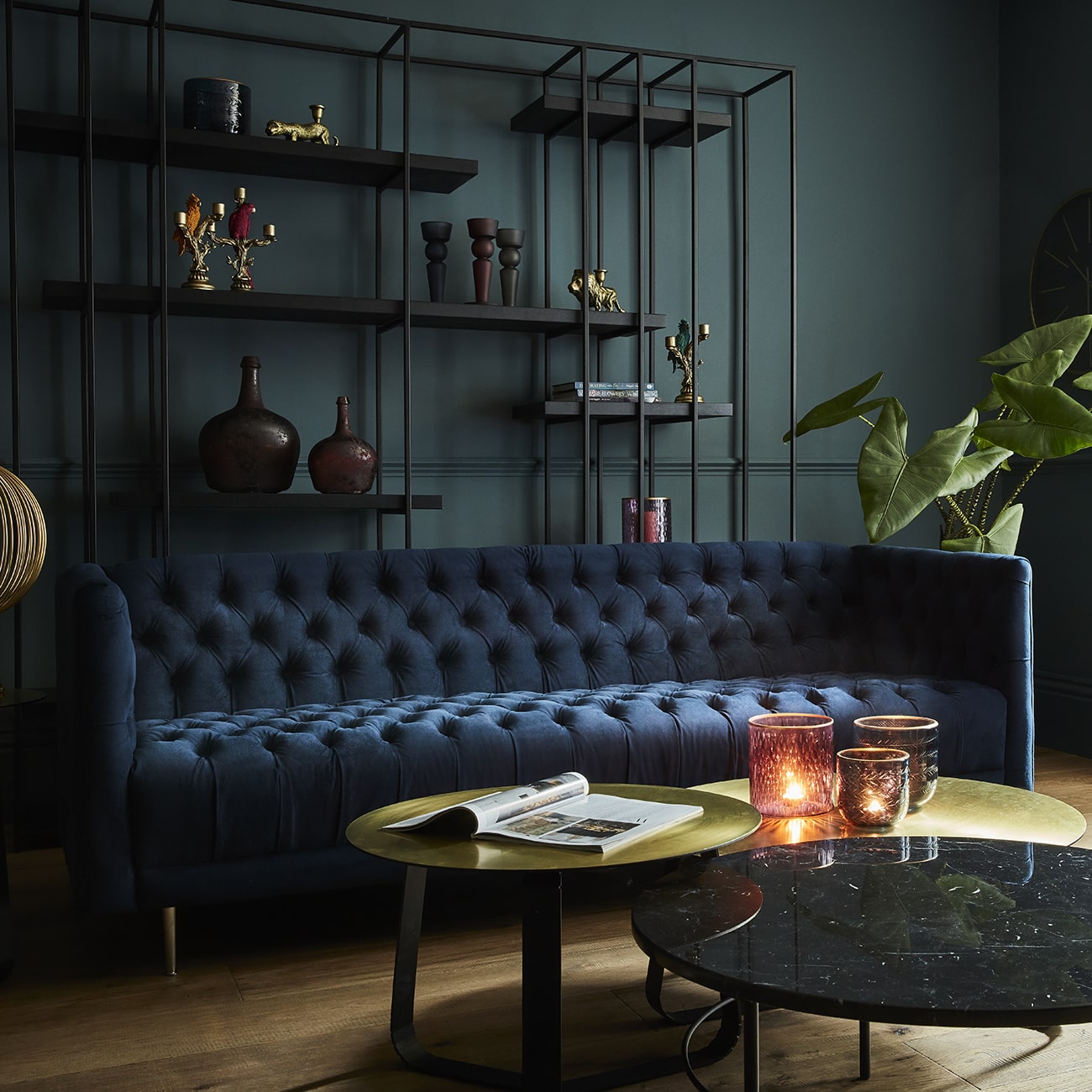 Arya Blue Velvet Button Detail Three Seater Sofa