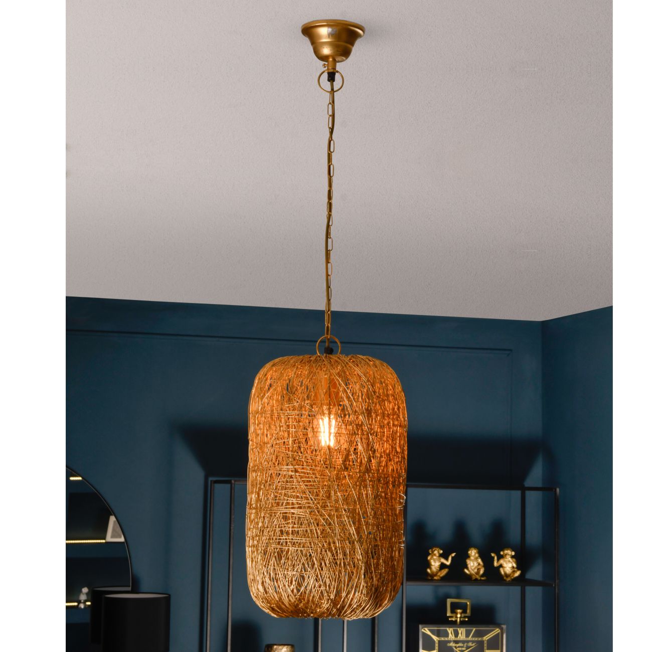 Tova Gold Woven Wire Tall Pendant E27 40W 1