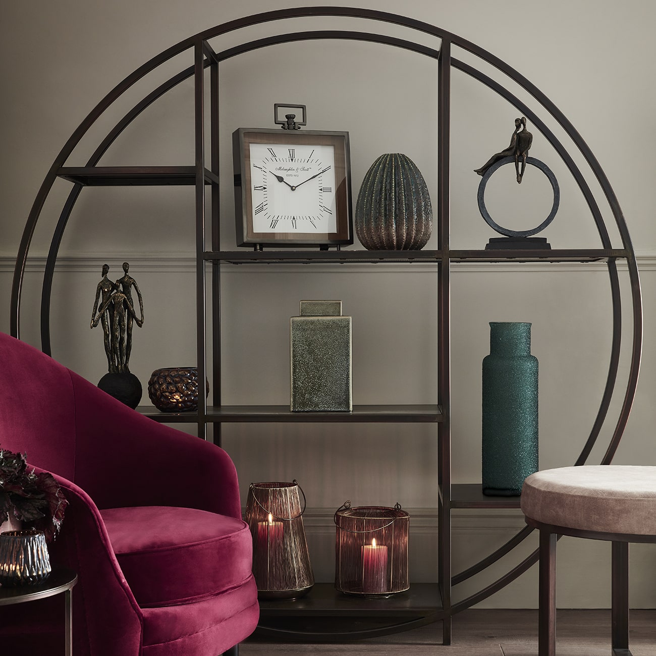 Fitzroy Bronze Emperador Marble Circular Shelving Unit