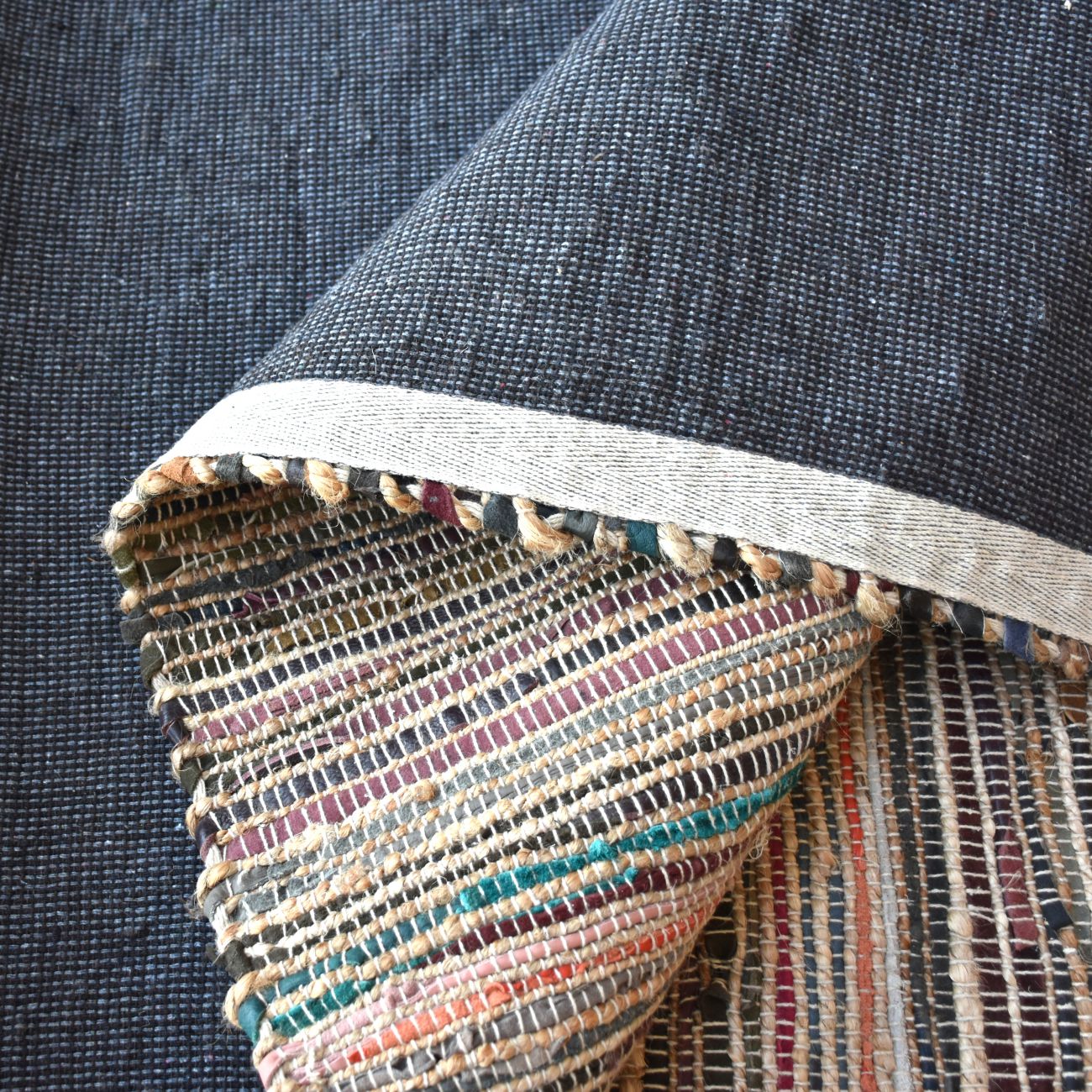 Spica Hand Woven Pit Loom Ivory & Multi Colour 160x230cm Recycled Leather Rug