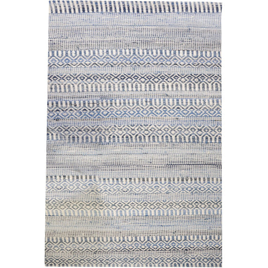 Girvan Hand Woven Pit Loom Ivory & Blue 160x230cm Wool Rug