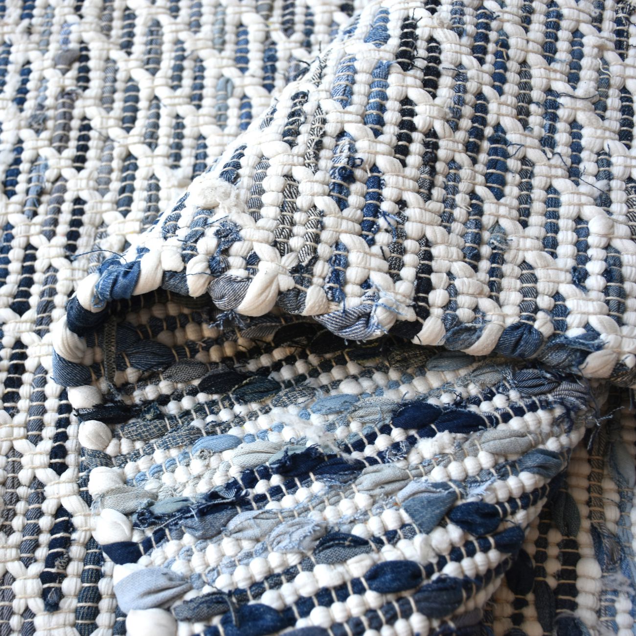 Rodos Hand Woven Pit Loom Blue & Ivory 160x230cm Denim Rug