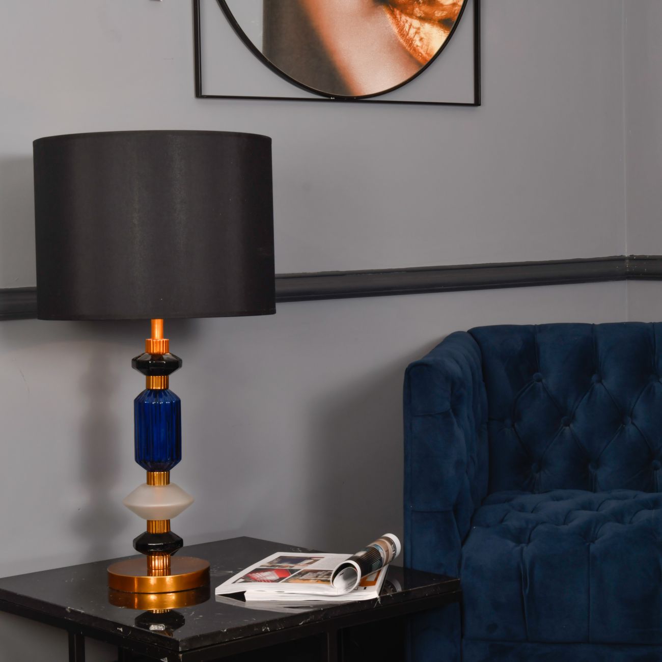 Alena Ink blue and frosted glass table lamp (base only)