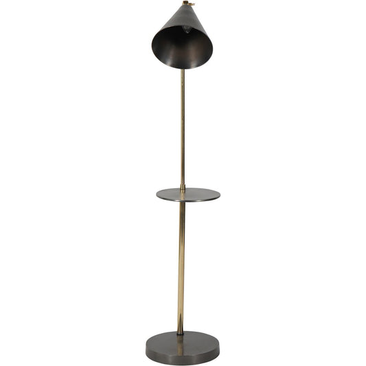 Amelie Brushed Floor Lamp in Satin Grey and Brass with Table