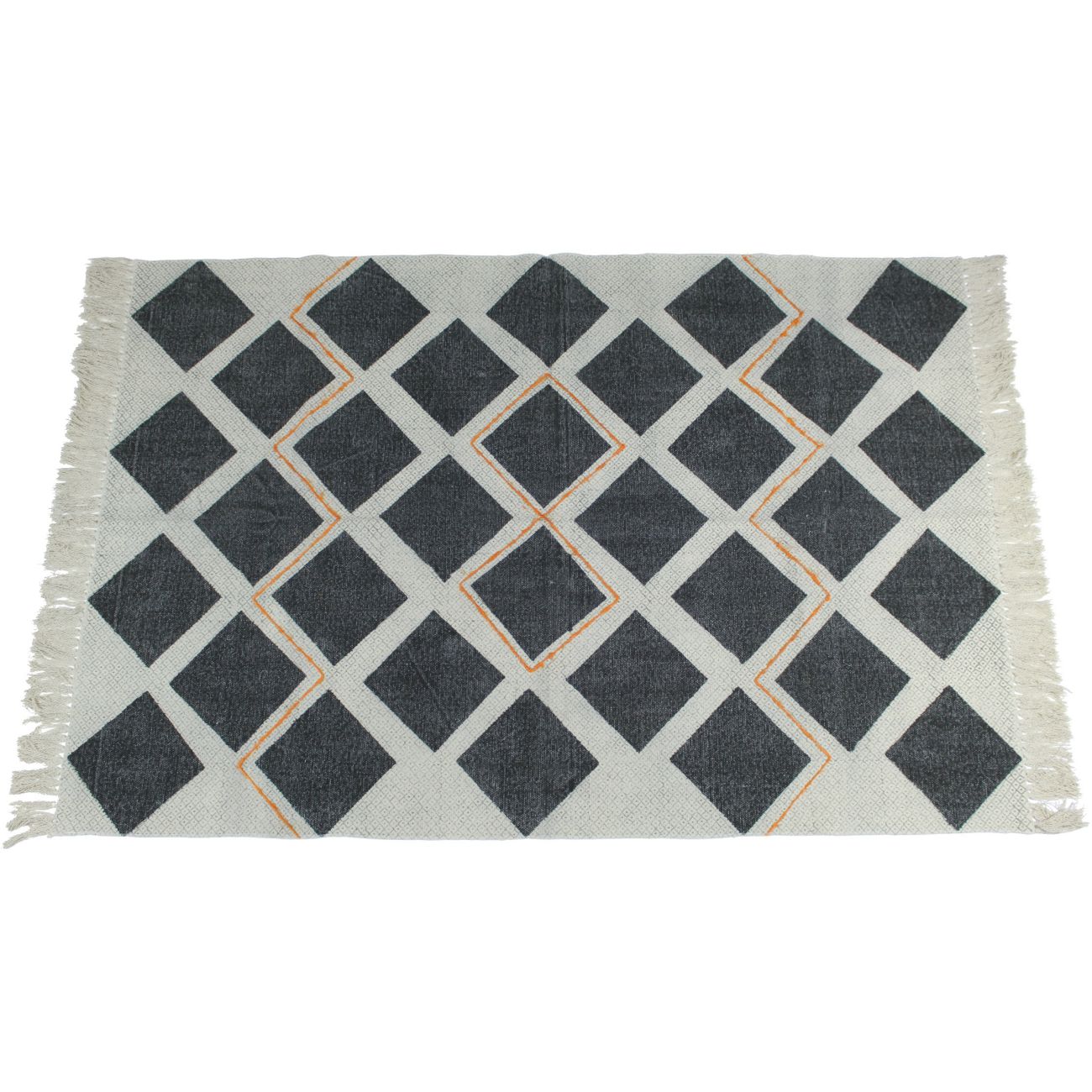 Black and Orange Geometric Print Cotton Rug, 120 x 180cm