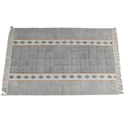 Black And Orange Patterned Cotton Rug, 120 x 180cm