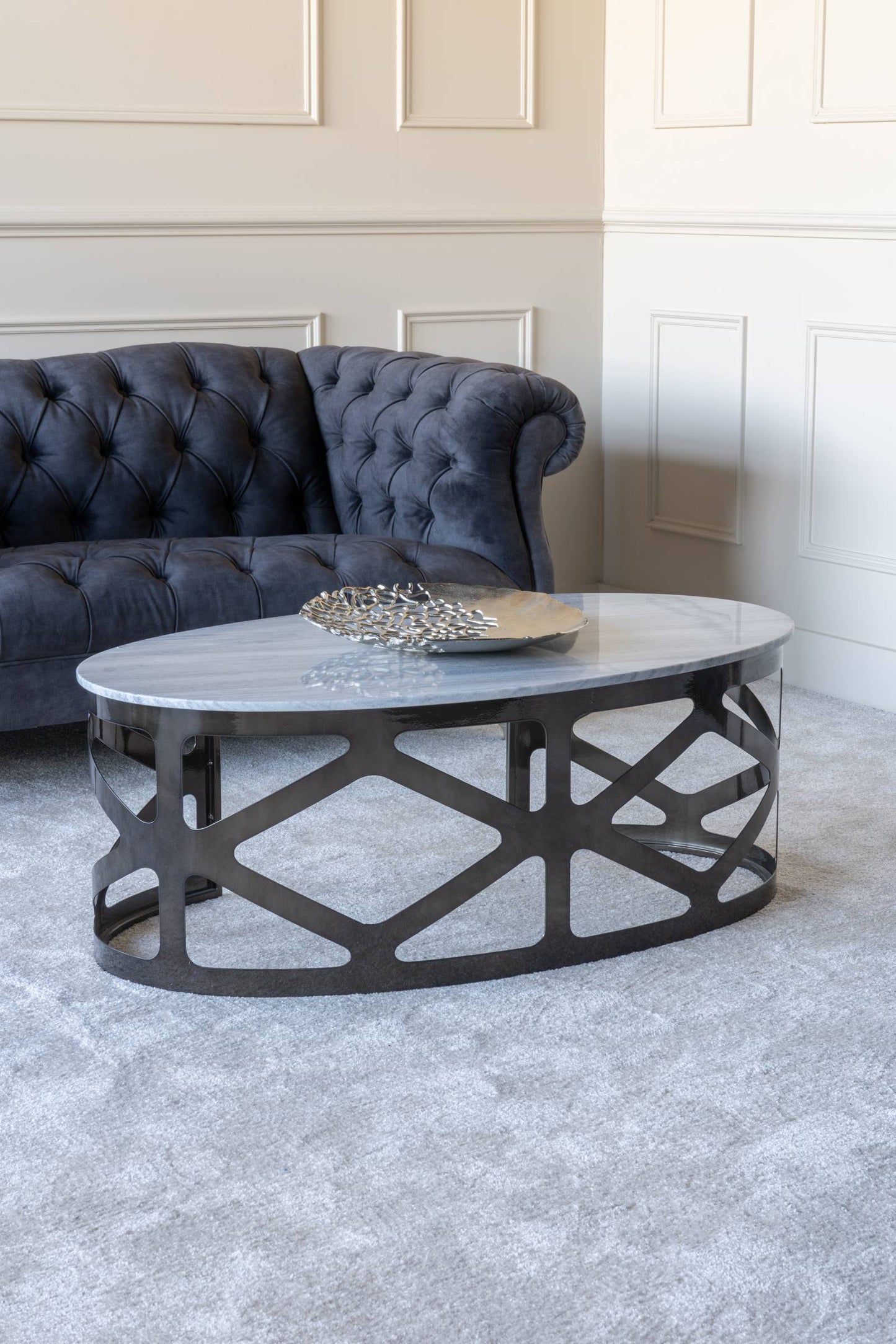 Metropolitan Coffee Table Metallic Black Nickel Finish with Grey Marble