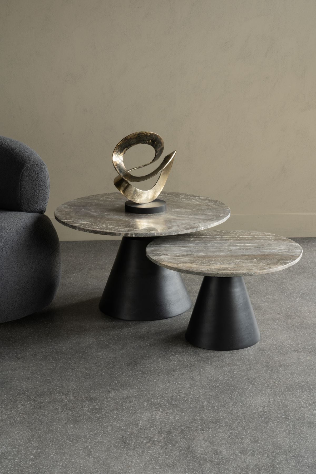 Clifton Charcoal Black and Dark Travertine Coffee Table Small 60cm