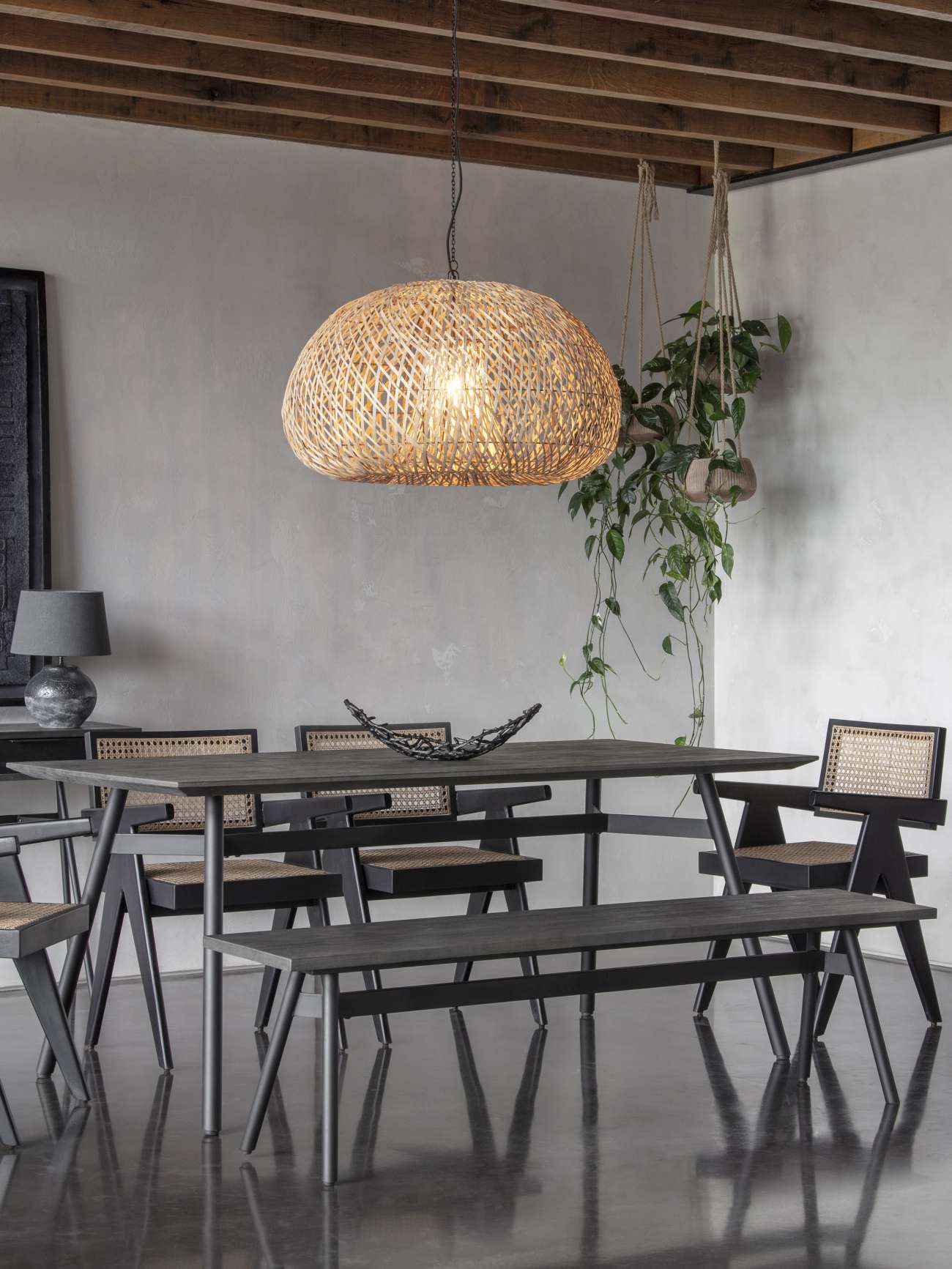 Bronks Black Acacia Fixed Dining Table 180cm