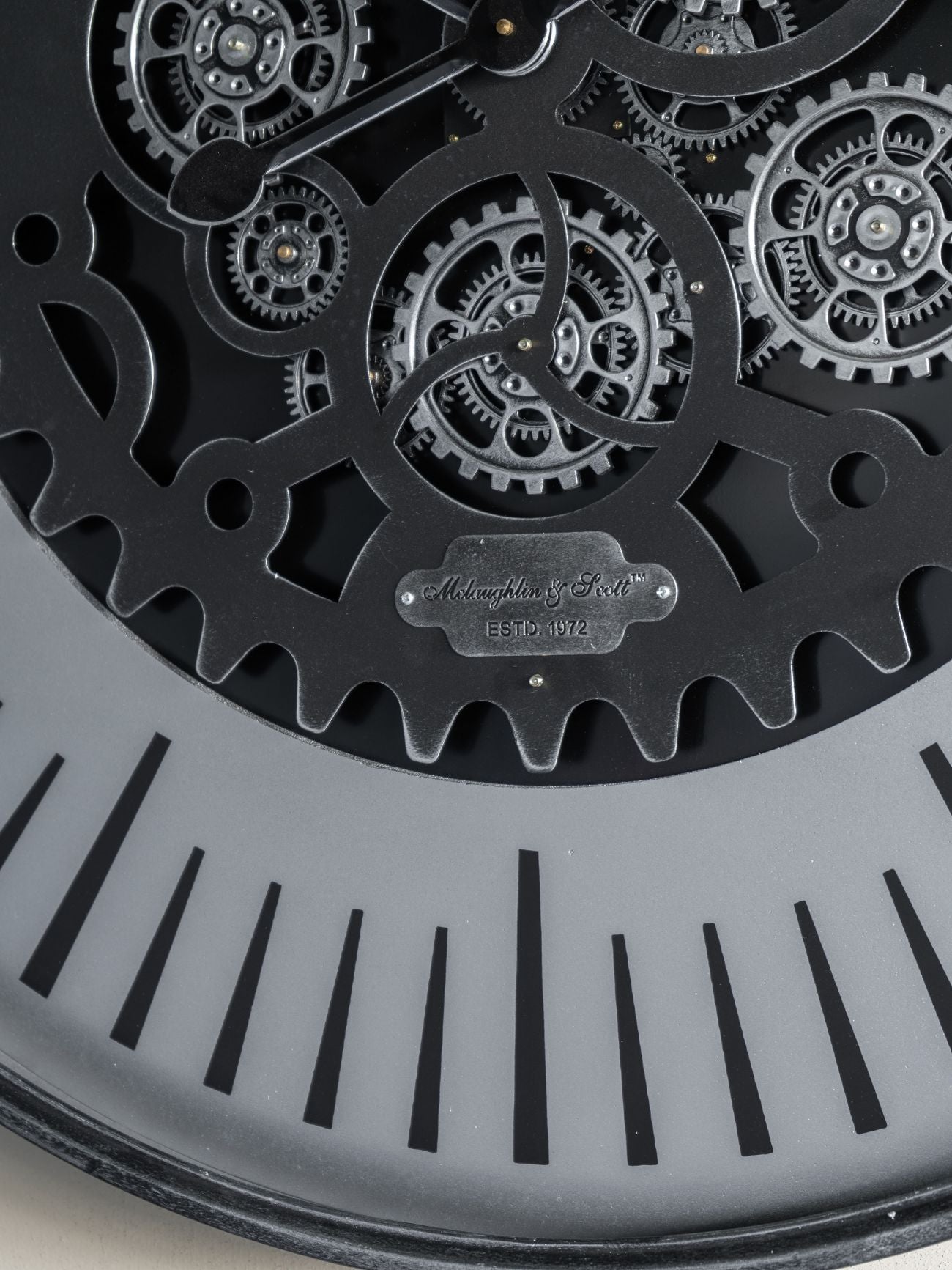 Palladium Wall Clock with Moving Cogs Black Nickel 100cm