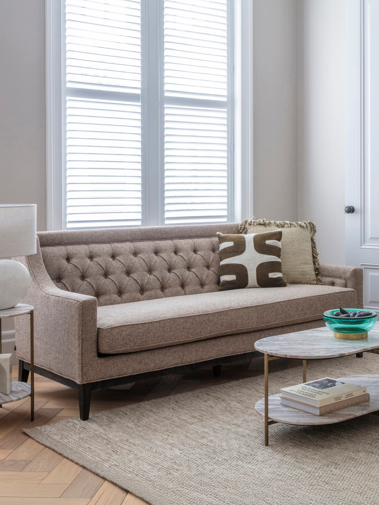 Theodore Buttoned Sofa Dark Taupe