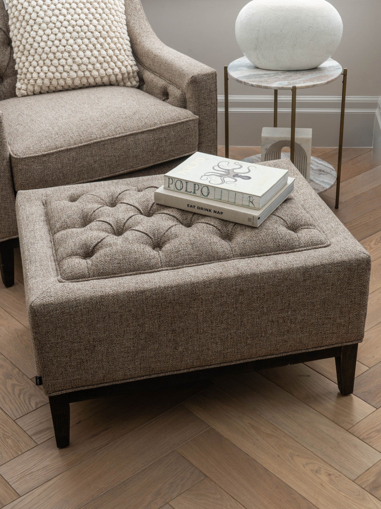 Theodore Buttoned Stool Dark Taupe