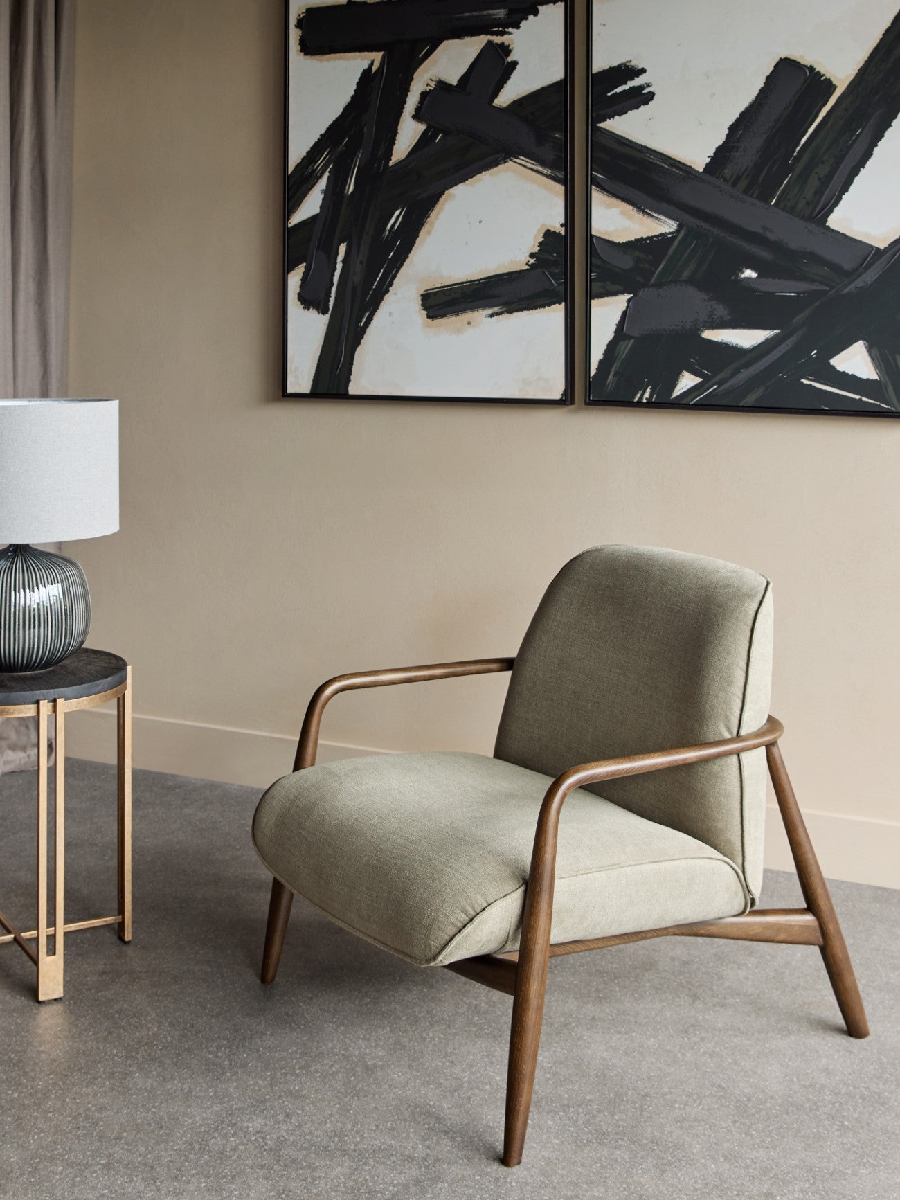 Egerton Occasional Chair With Wooden Arms Green Fabric