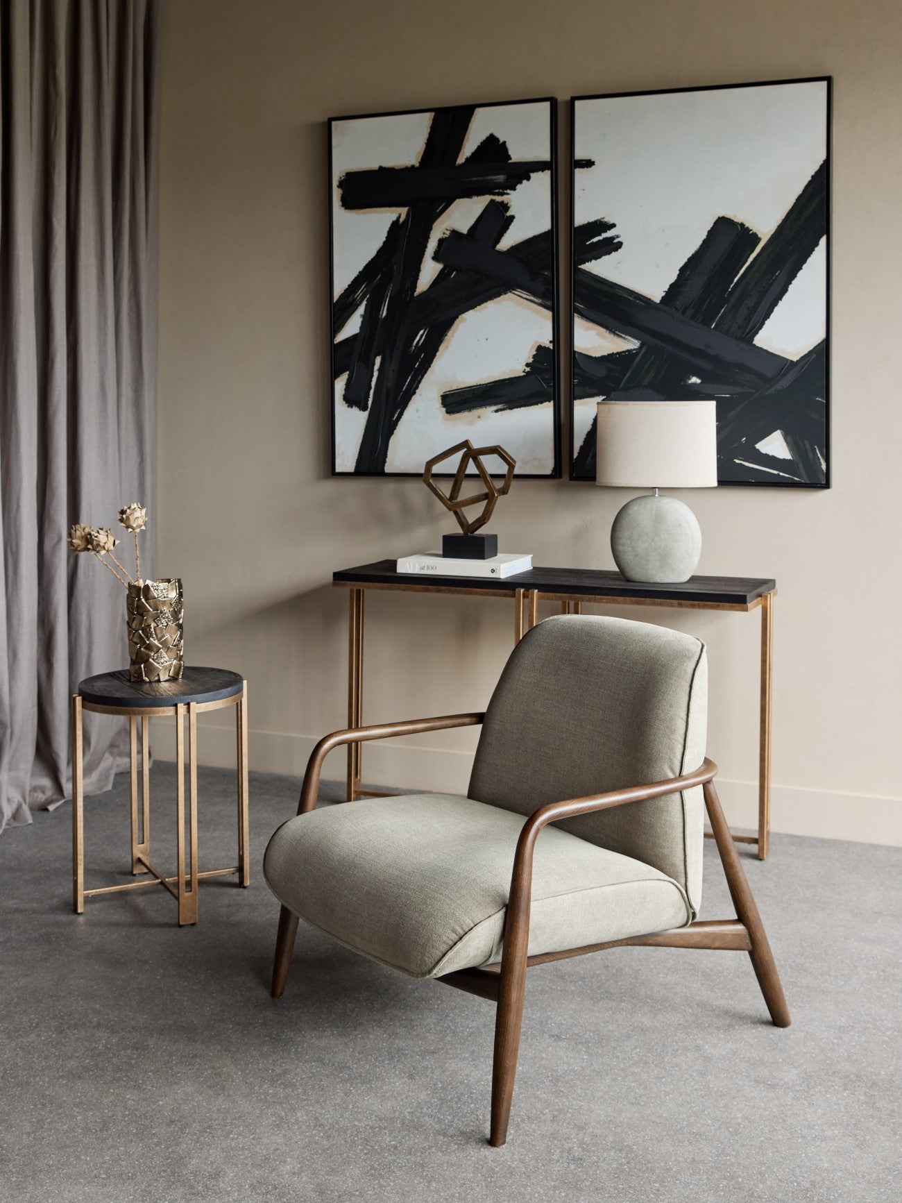 Egerton Occasional Chair With Wooden Arms Green Fabric