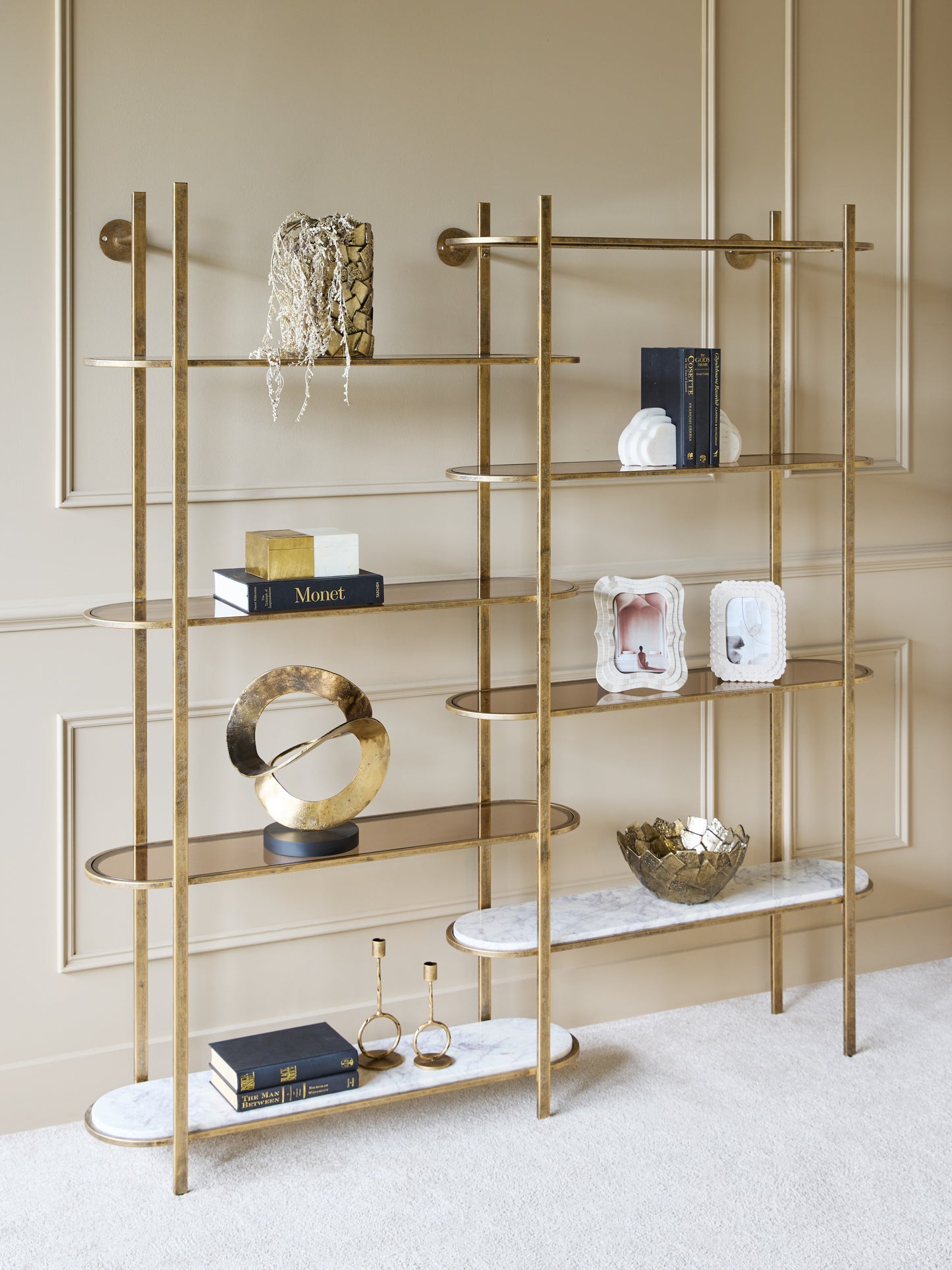 Belvedere Aged Gold Shelving Unit