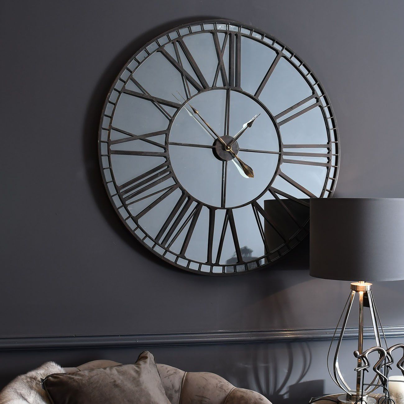 Oversized Skeleton Mirror Wall Clock