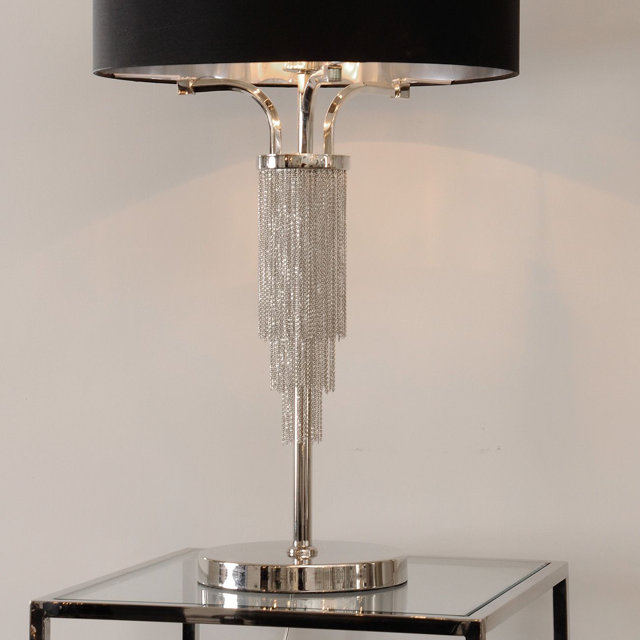 Langan Table Lamp In Nickel With Black Shade E27 60W