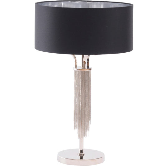 Langan Table Lamp In Nickel With Black Shade E27 60W