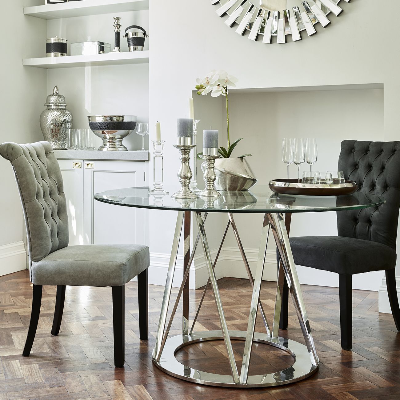 Linton Stainless Steel & Glass 4 Seater Round Dining Table