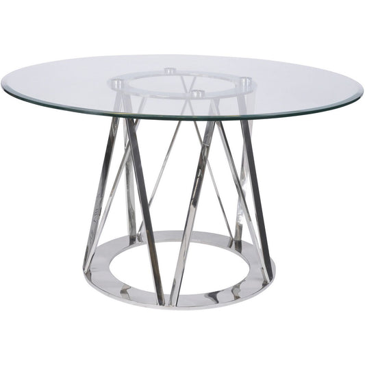 Linton Stainless Steel & Glass 4 Seater Round Dining Table