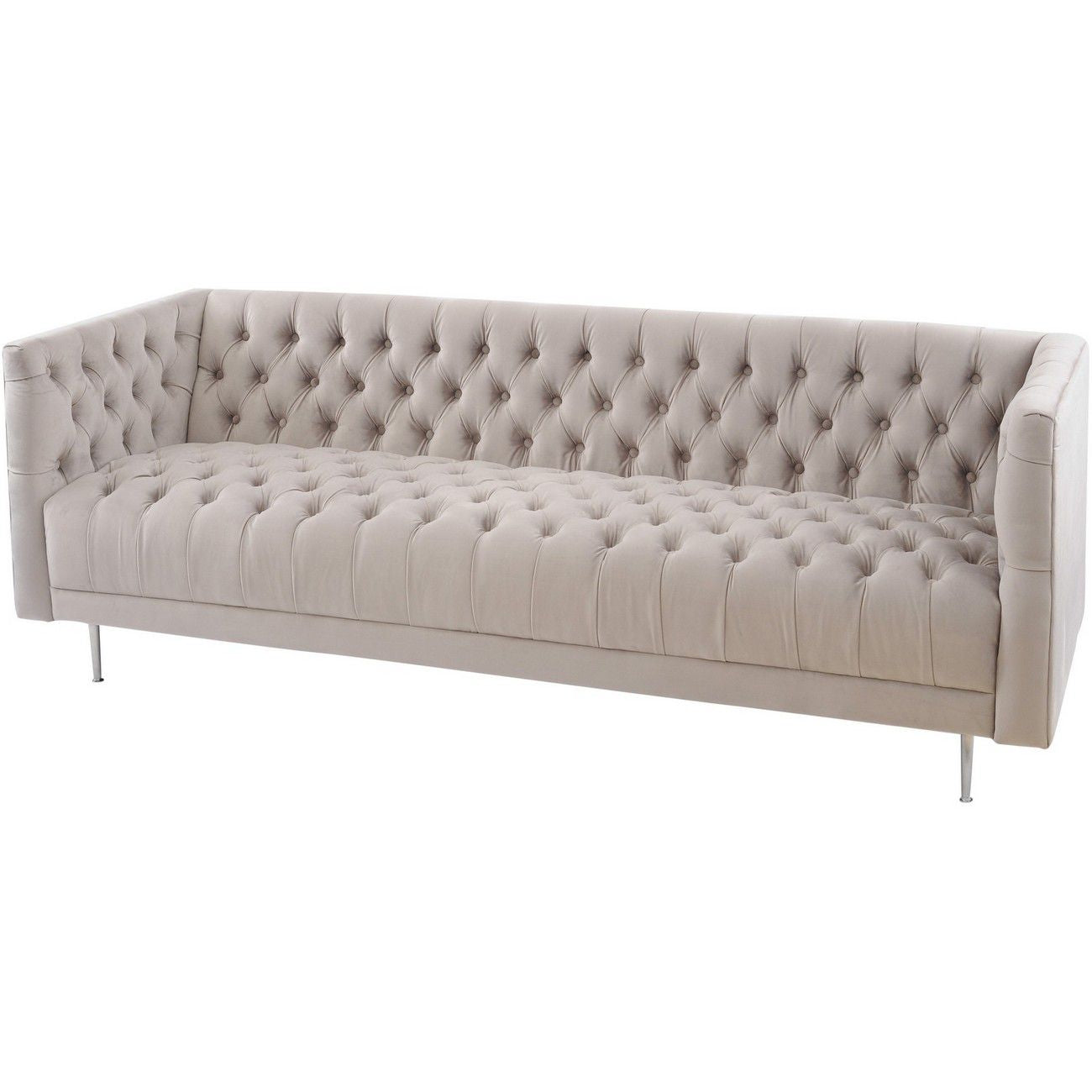 Arya Mink Velvet Button Detail Three Seater Sofa