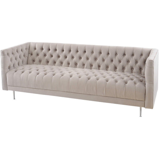 Arya Mink Velvet Button Detail Three Seater Sofa