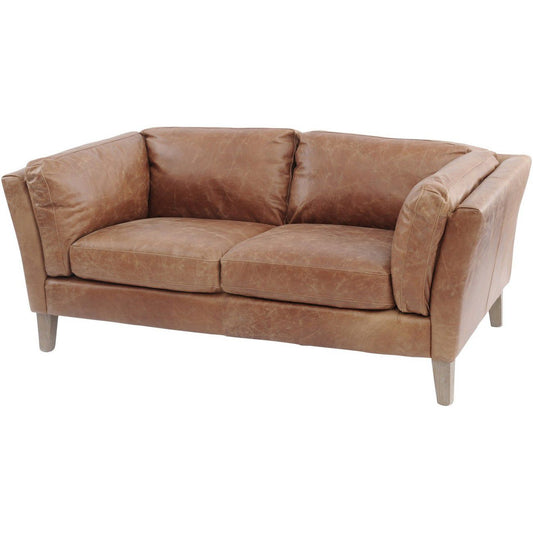 Botanical Tan Leather Two Seater Sofa