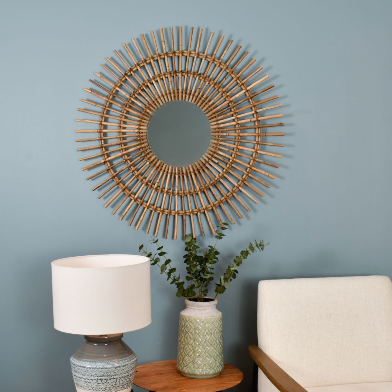 Toba Large Spoke Rattan Mirror