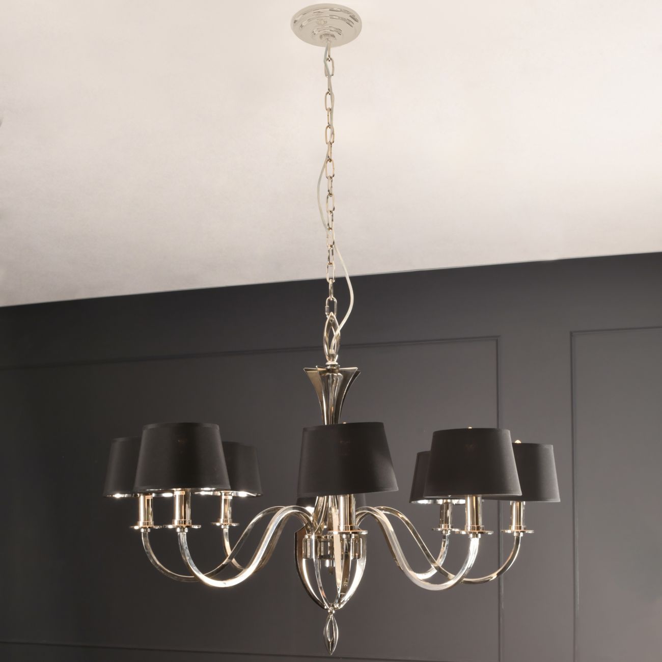 Aperfield Nickel Chandelier with Black Shades E14 40W 8