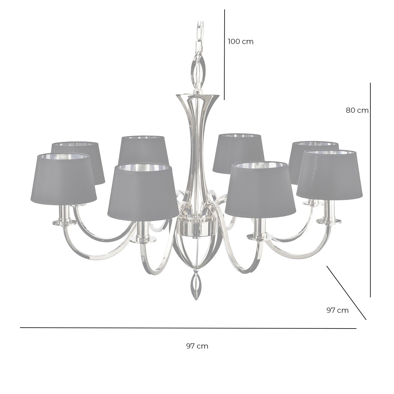 Aperfield Nickel Chandelier with Black Shades E14 40W 8