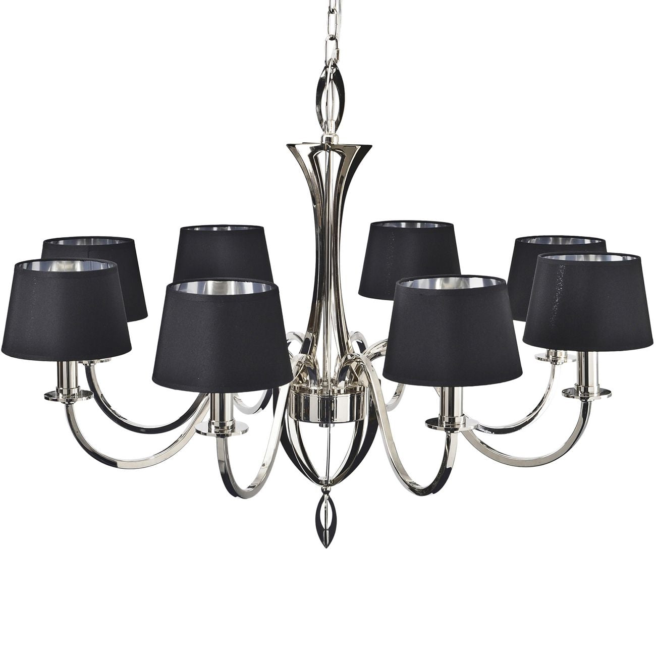 Aperfield Nickel Chandelier with Black Shades E14 40W 8