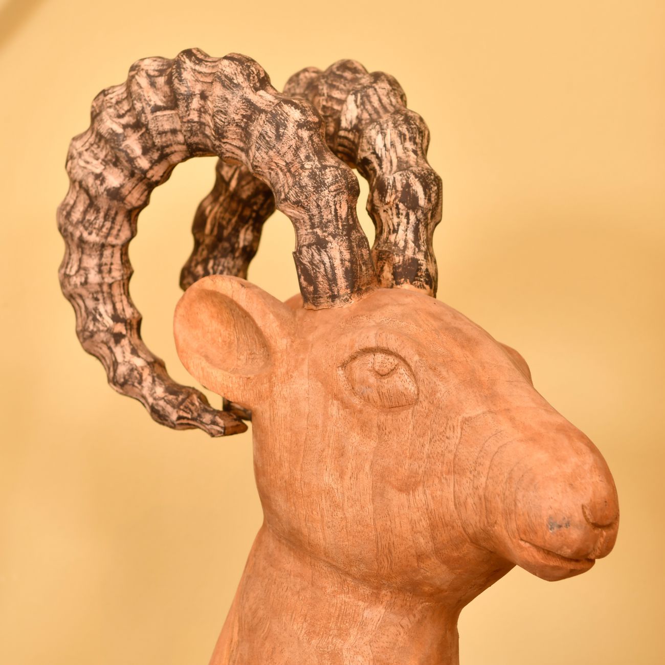 Wooden Ram Head Freestanding Sculpture