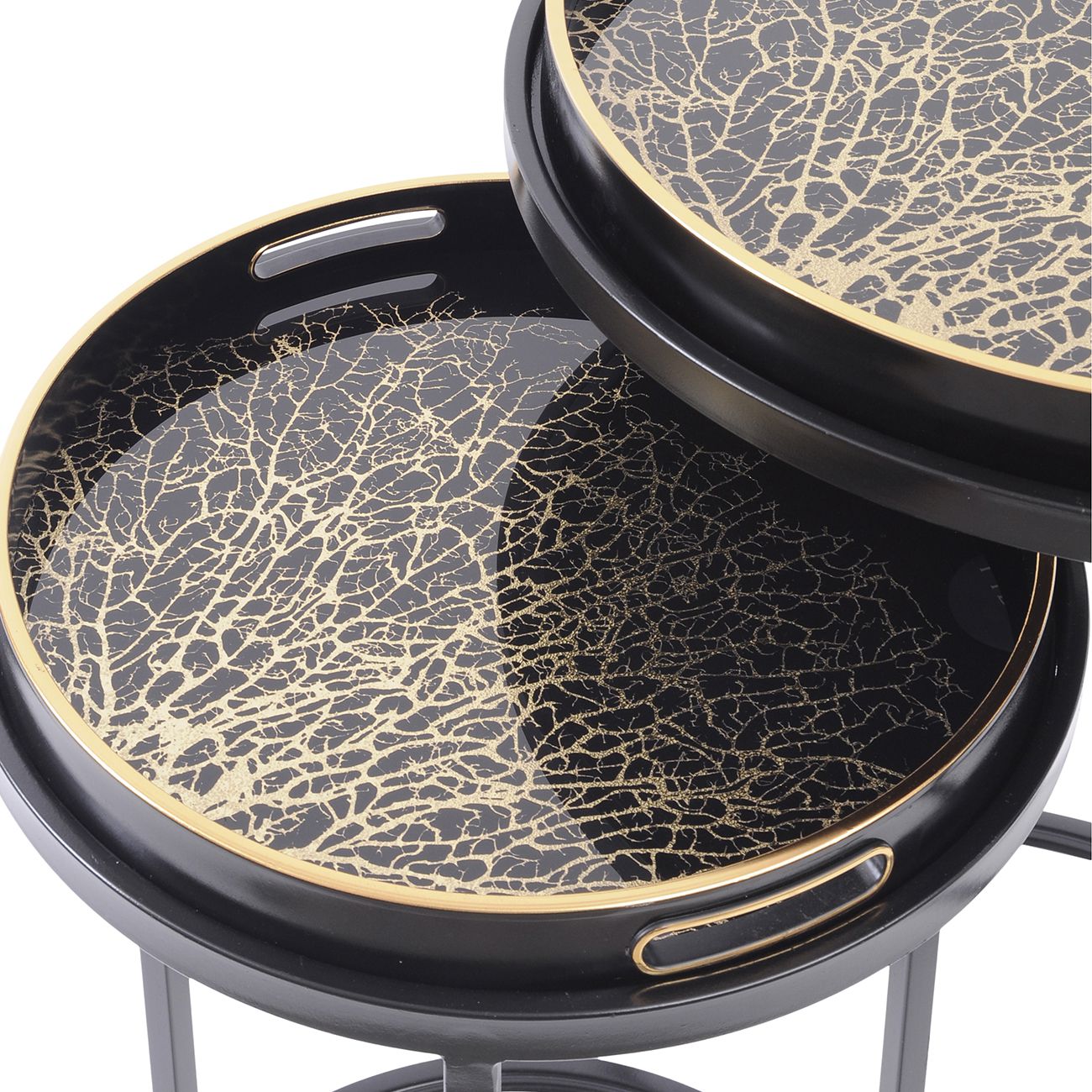 Set of Two Tray Top Coral Design Nesting Side Tables