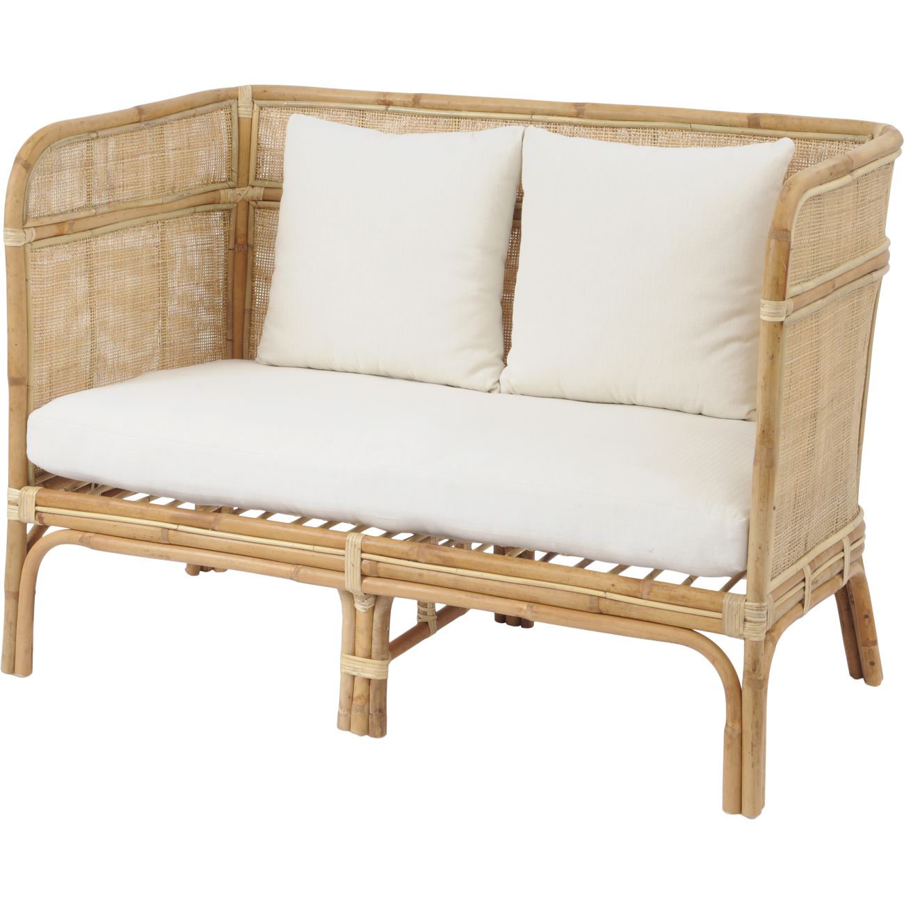 Toba Natural Rattan Bench with High Wrap Round Back