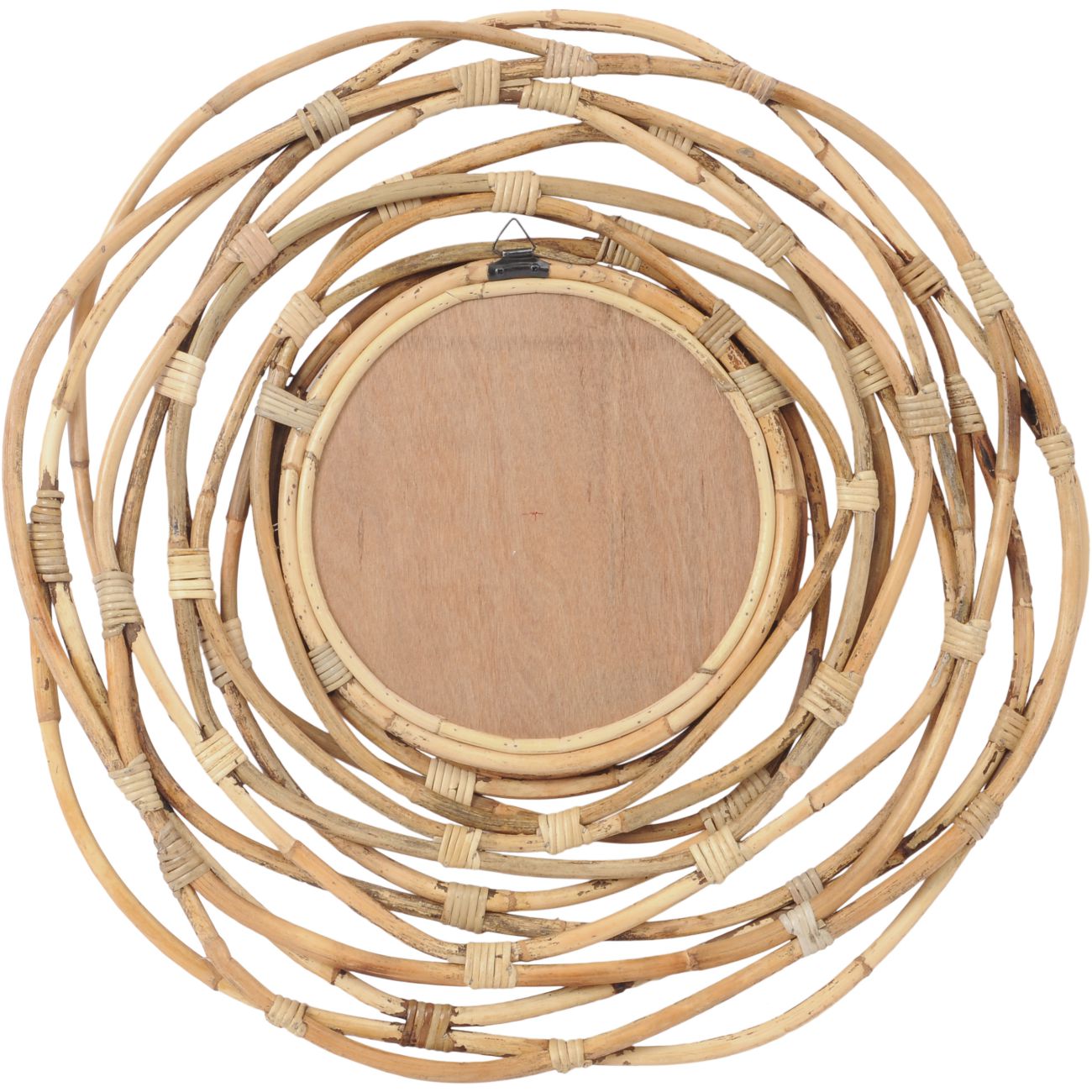 Natural Rattan Round Mirror in Brown with Looped Cane Frame