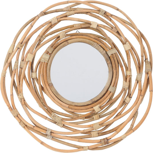 Natural Rattan Round Mirror in Brown with Looped Cane Frame