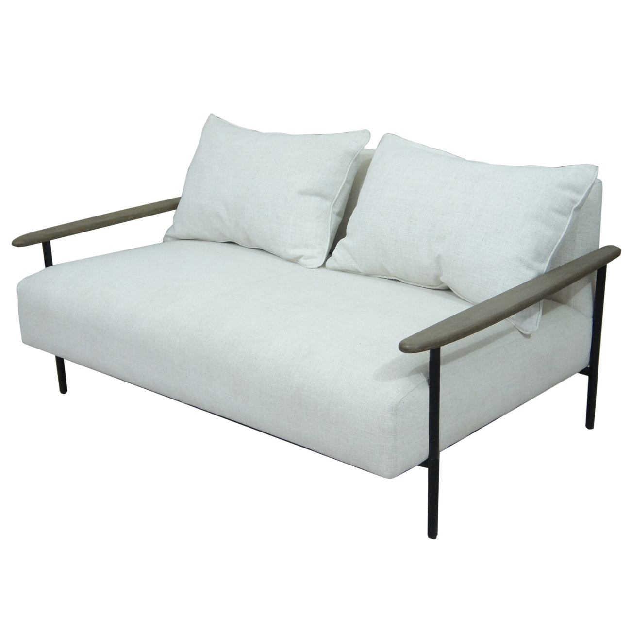 Foundry Pale Ecru Upholstered Two Seater Sofa With Wooden Arm And Steel Frame