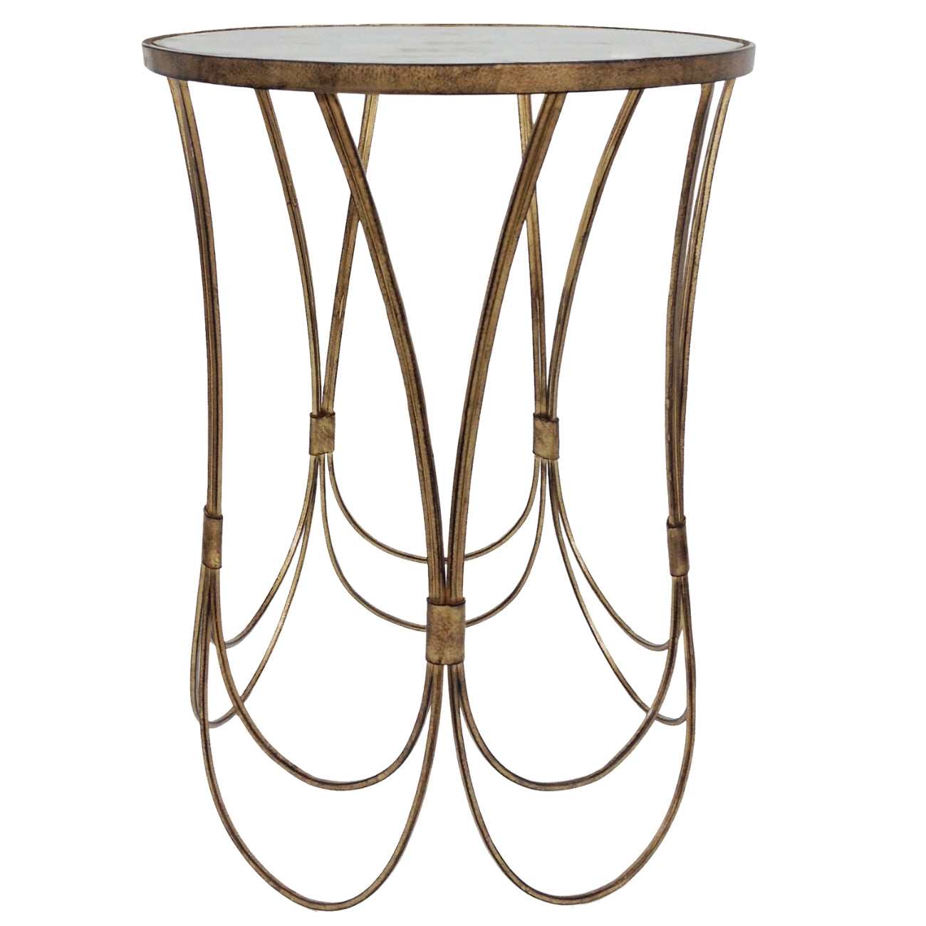 Deco Champagne Iron Side Table With Scallop Detail