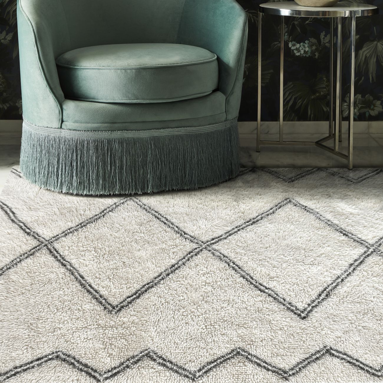 Arbil Table Tufted Ivory & Grey Pattern 160x230cm Wool Rug