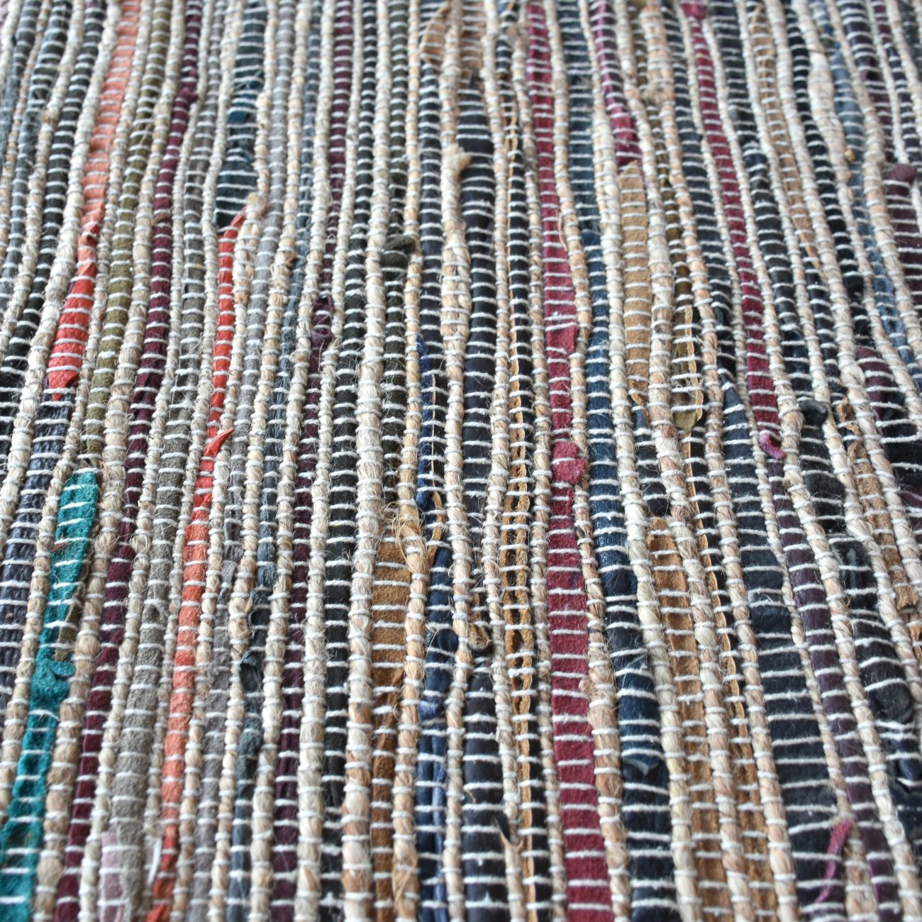 Spica Hand Woven Pit Loom Ivory & Multi Colour 160x230cm Recycled Leather Rug