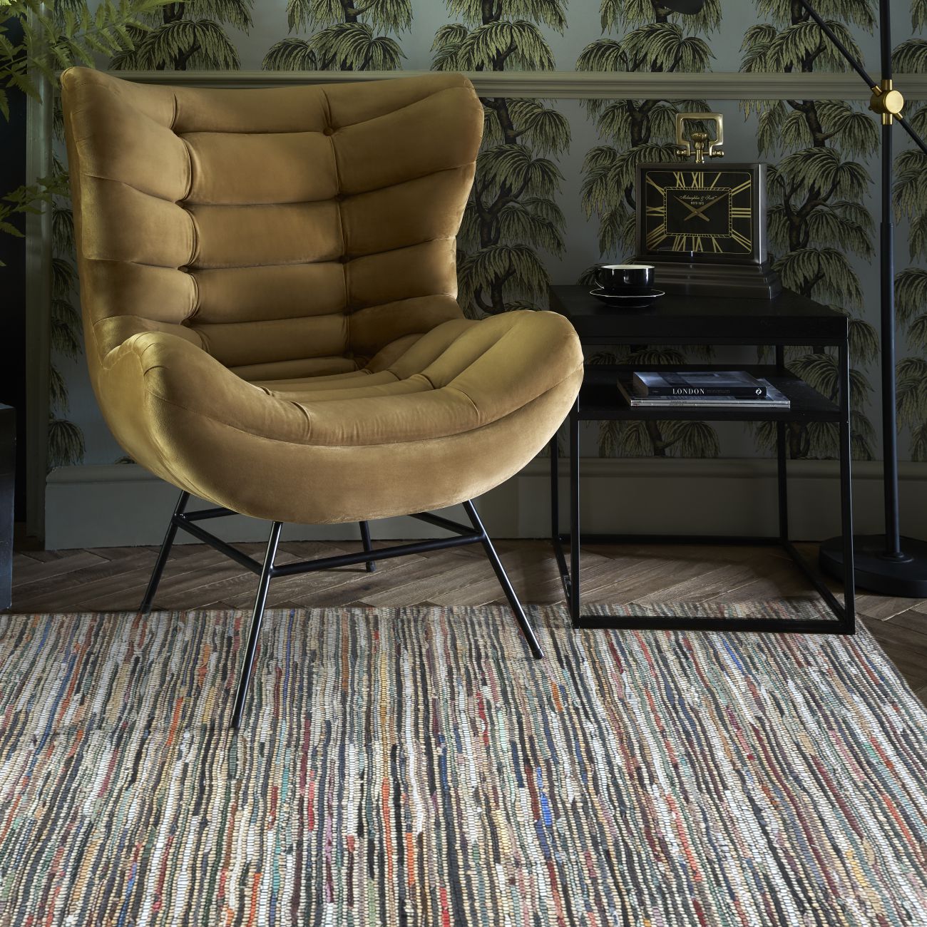 Spica Hand Woven Pit Loom Ivory & Multi Colour 160x230cm Recycled Leather Rug