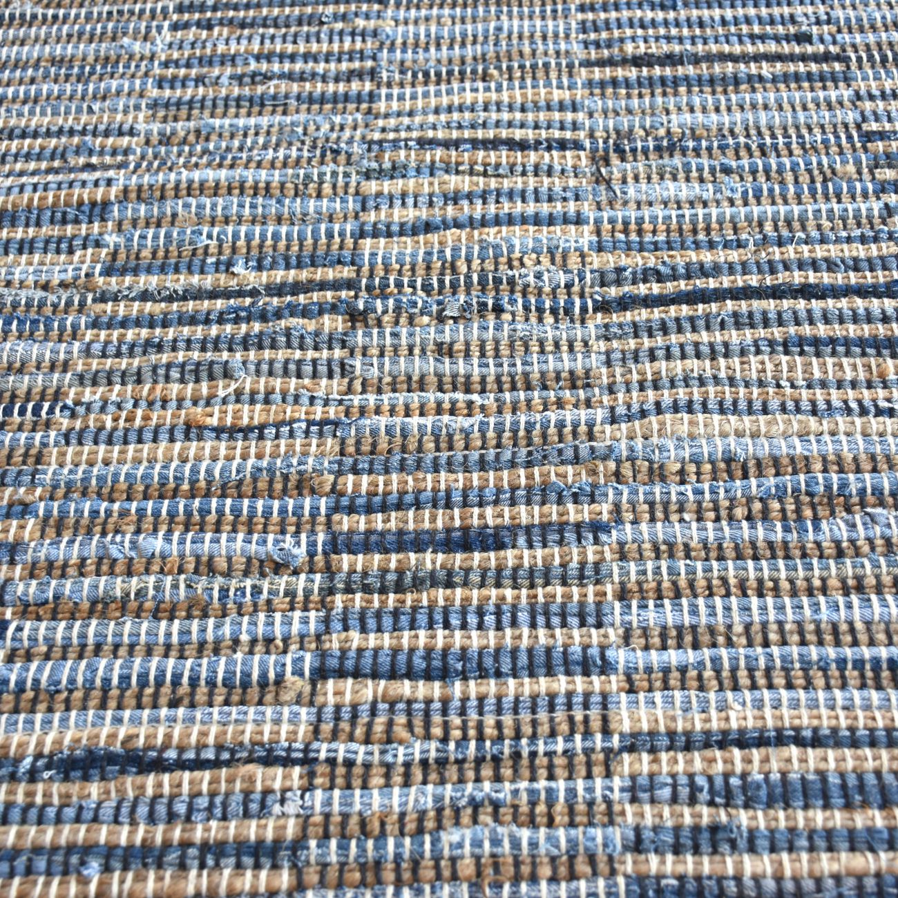 Rodeo Hand Woven Pit Loom Blue & Natural 160x230cm Hemp Rug