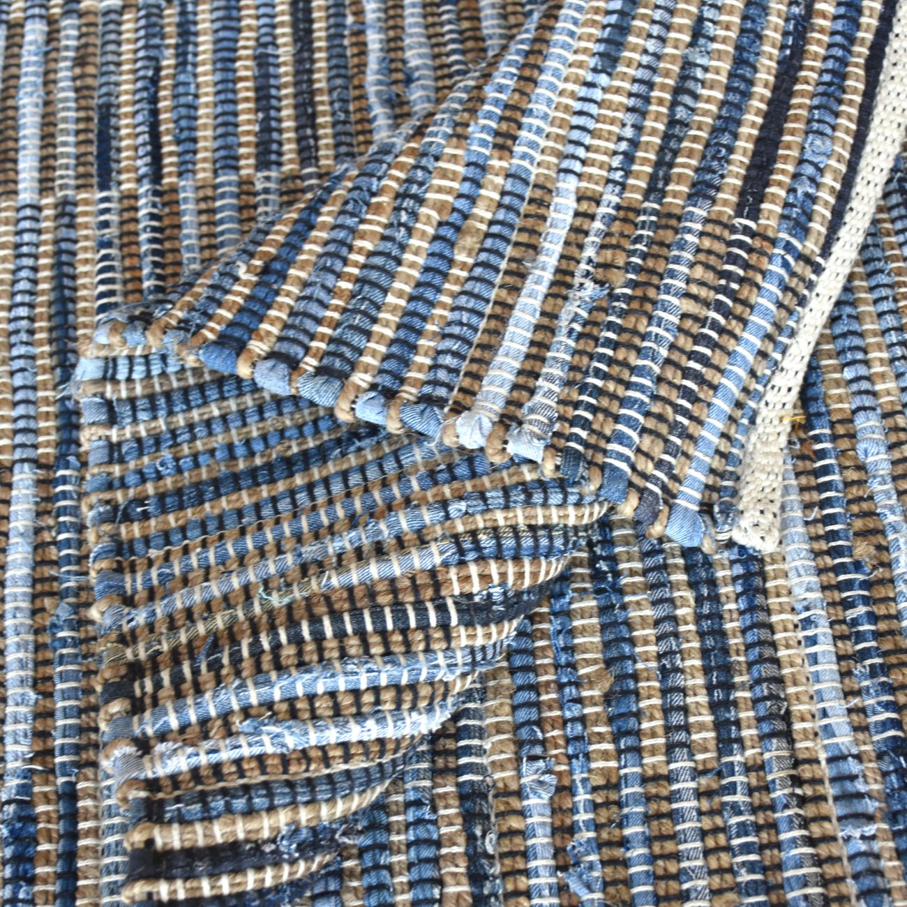 Rodeo Hand Woven Pit Loom Blue & Natural 160x230cm Hemp Rug
