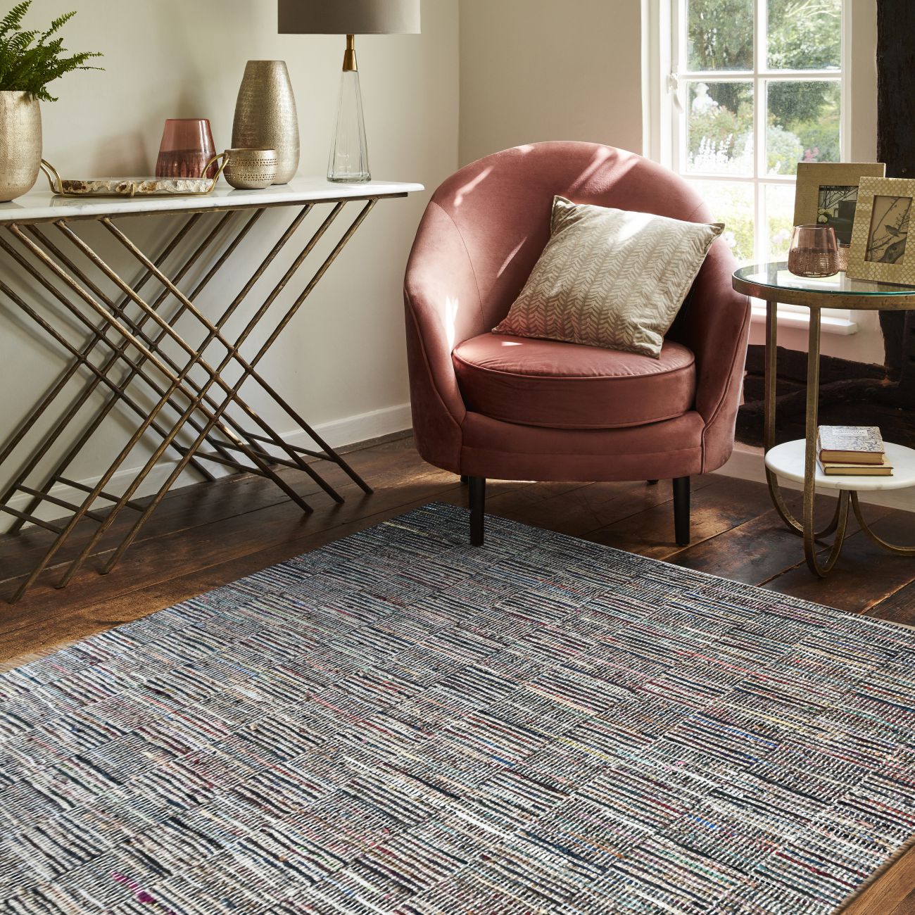 Rodeo Hand Woven Pit Loom Blue & Natural 160x230cm Hemp Rug