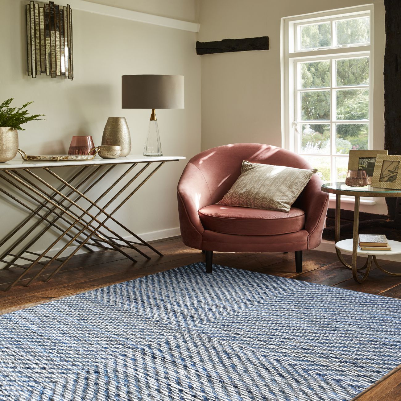 Rodos Hand Woven Pit Loom Blue & Ivory 160x230cm Denim Rug