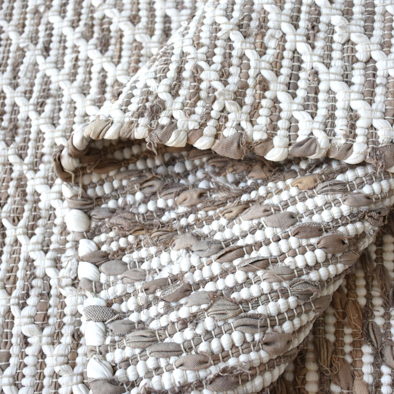 Rodos Hand Woven Pit Loom Beige & Ivory 160x230cm Denim Rug